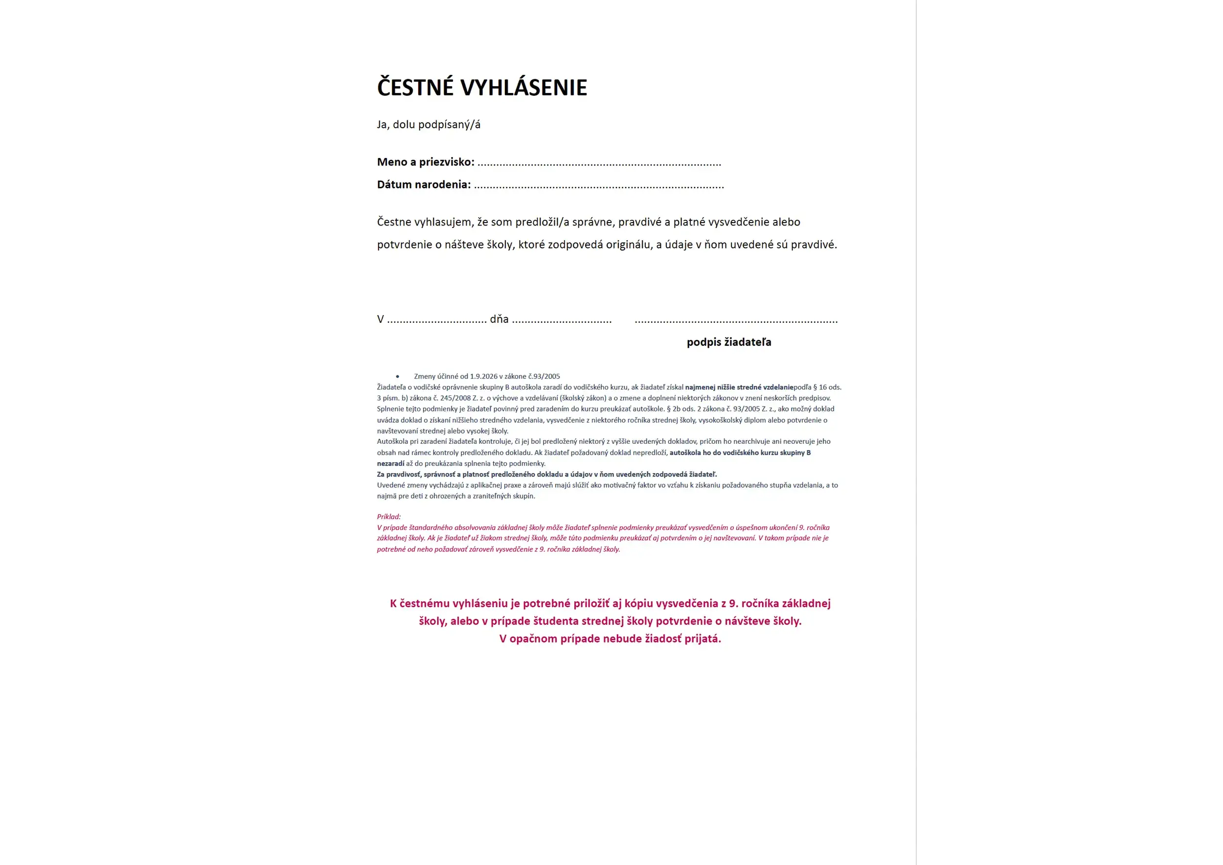 Čestné vyhlásenie